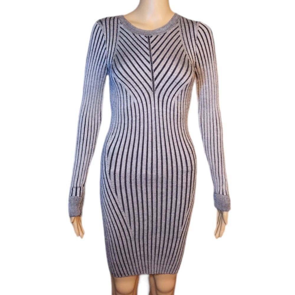 Express Sweater Dress knit Vertical Stripes Black Gray Womens Size XSmall